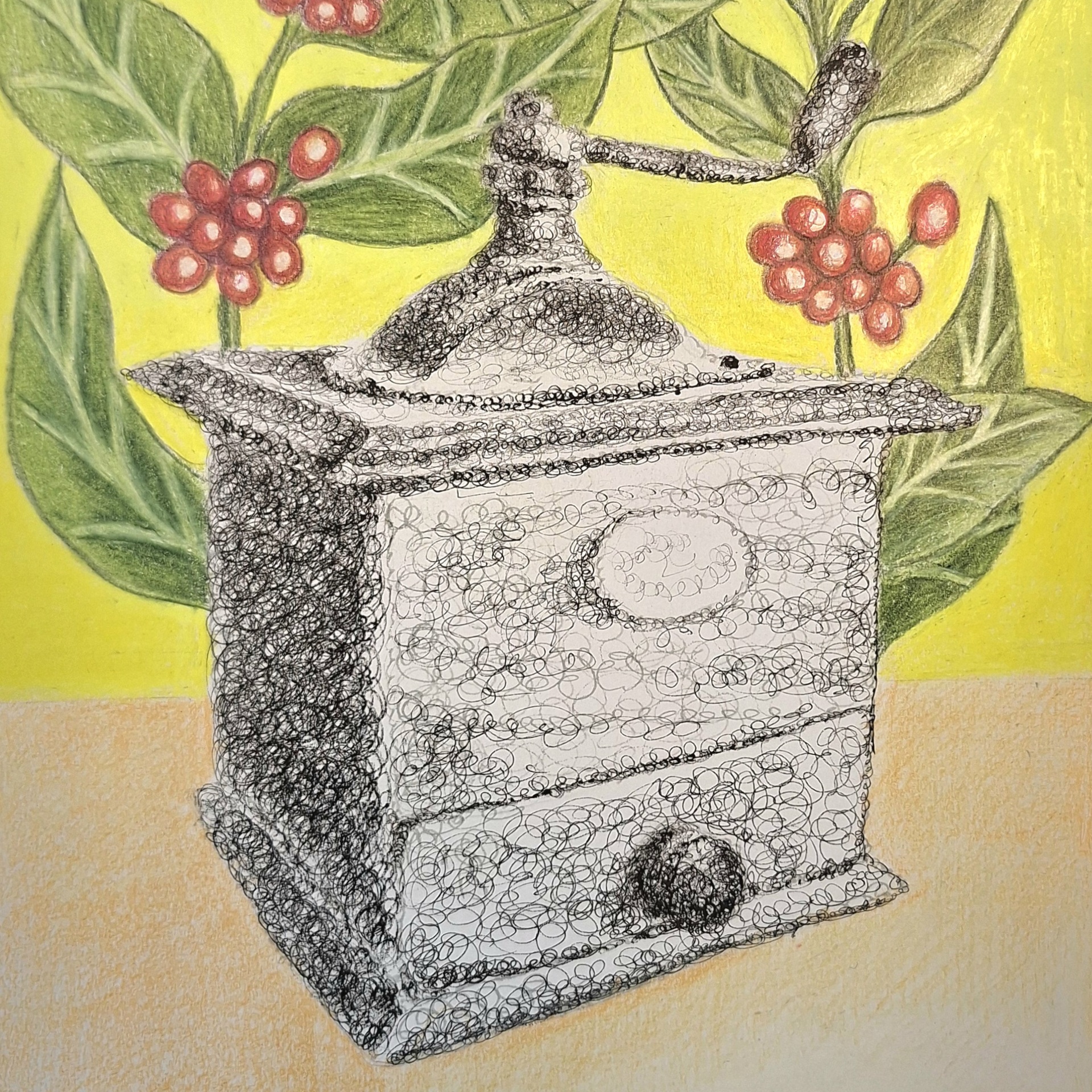 Coffee in the need, in and Colored Pencils, 29x21cm