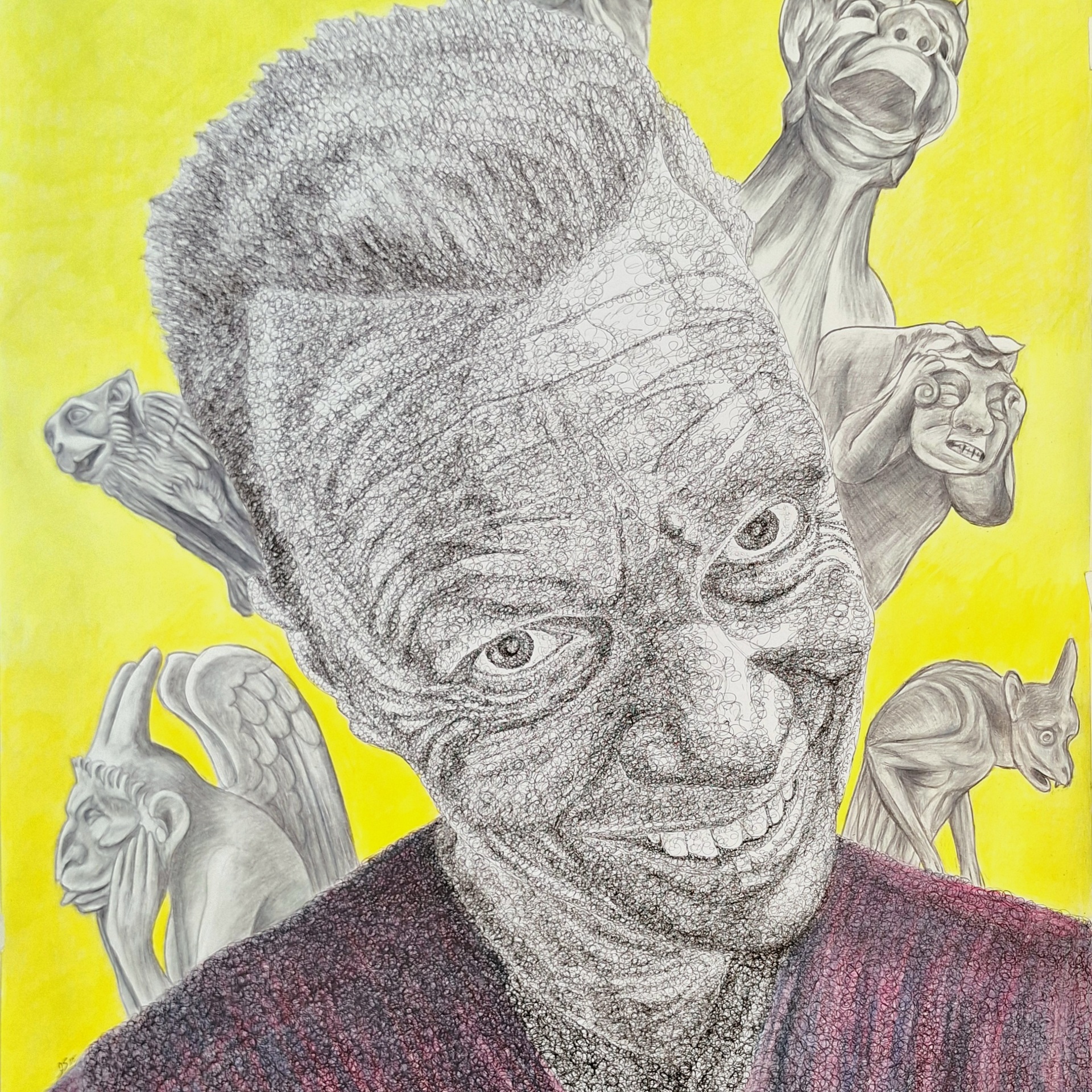 Protected by the fools, Ink and colored pencils, 104x72cm
