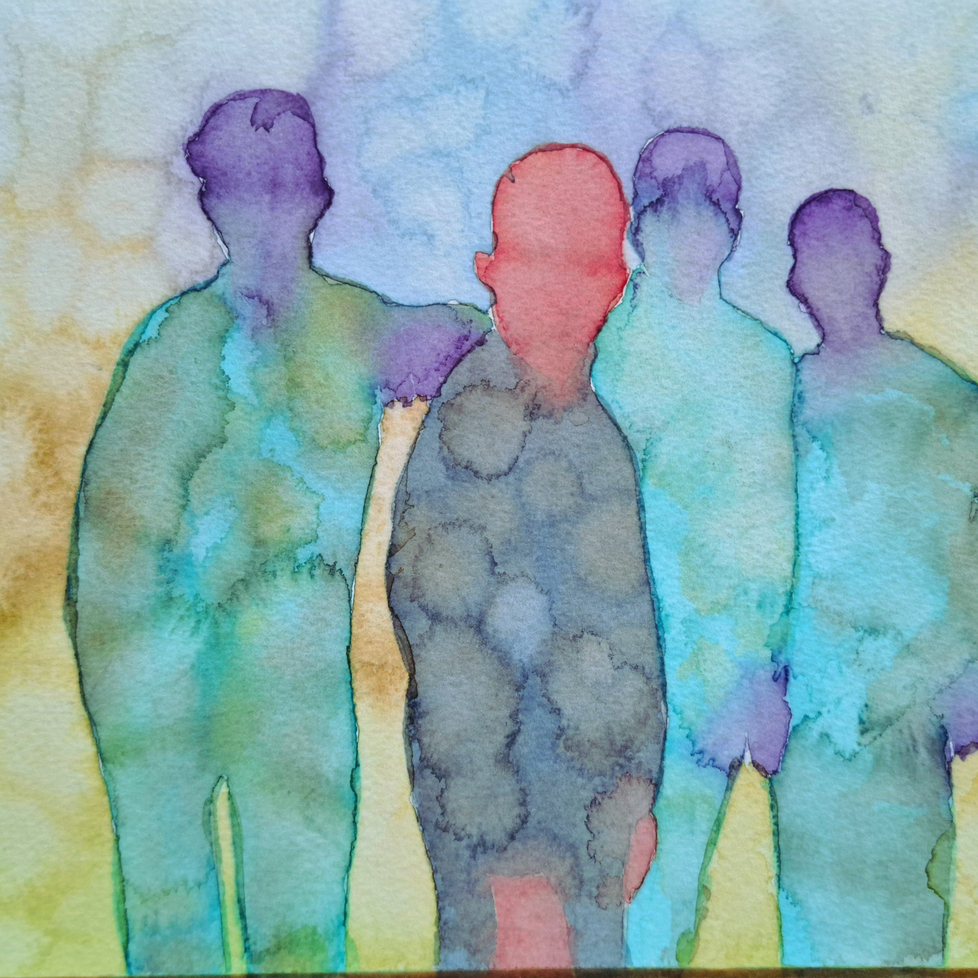 Four Friends After the Rain, 21x29cm, water color